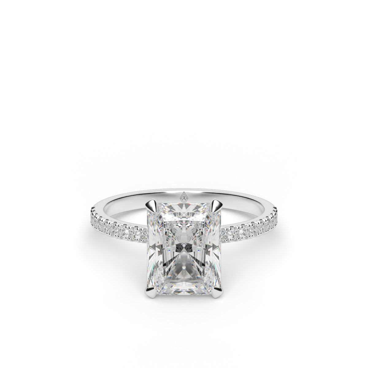Petite Pavé Crown Diamond Engagement Ring — 14K White Gold / Radiant / Lab Diamond (image)