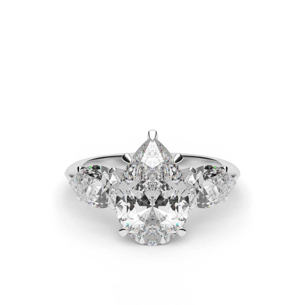 Three-Stone  Engagement Ring With Pear Side Diamonds — 14K White Gold / Pear / Lab Diamond (image)