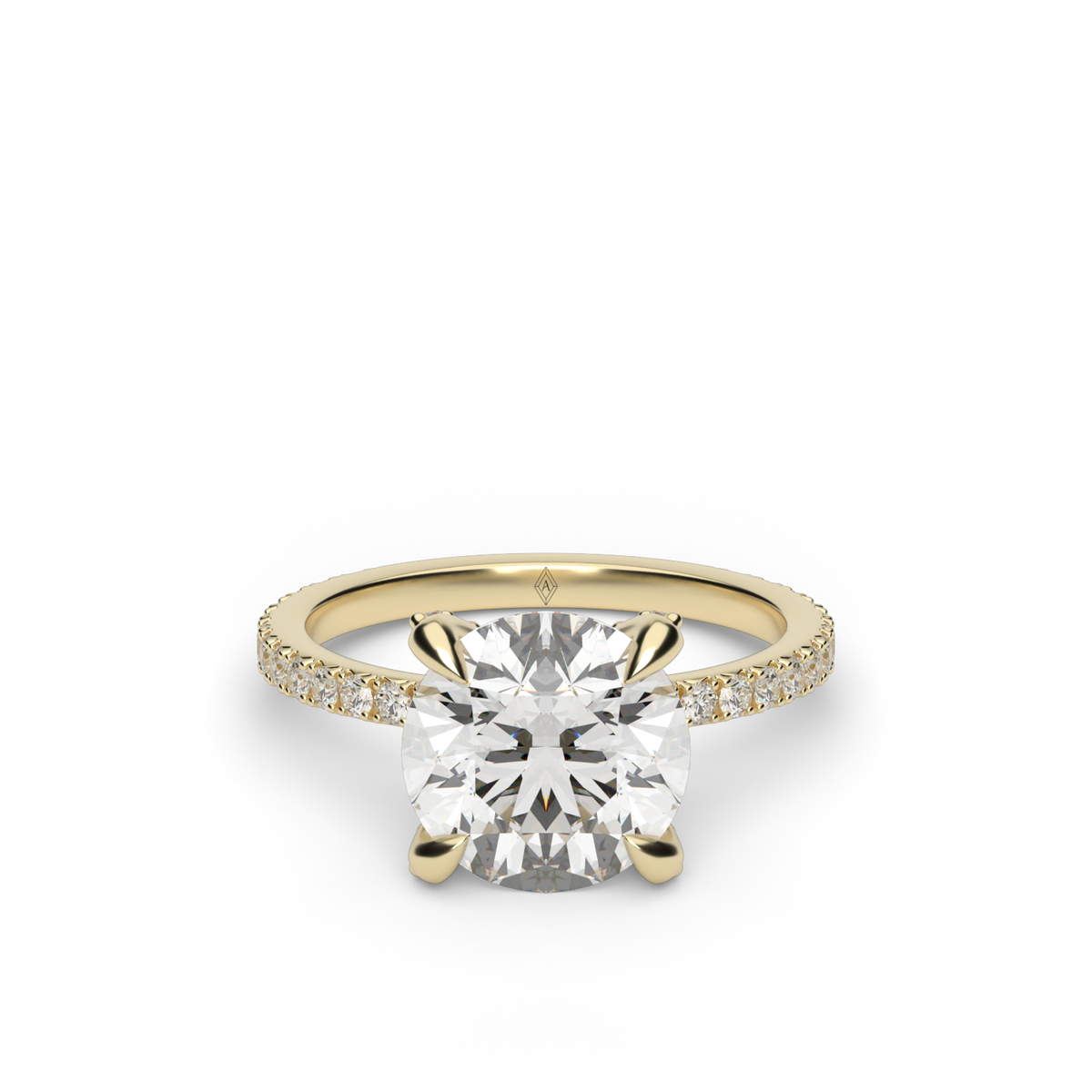 French Pavé Engagement Ring — 14K Yellow Gold / Round / Lab Diamond (image)