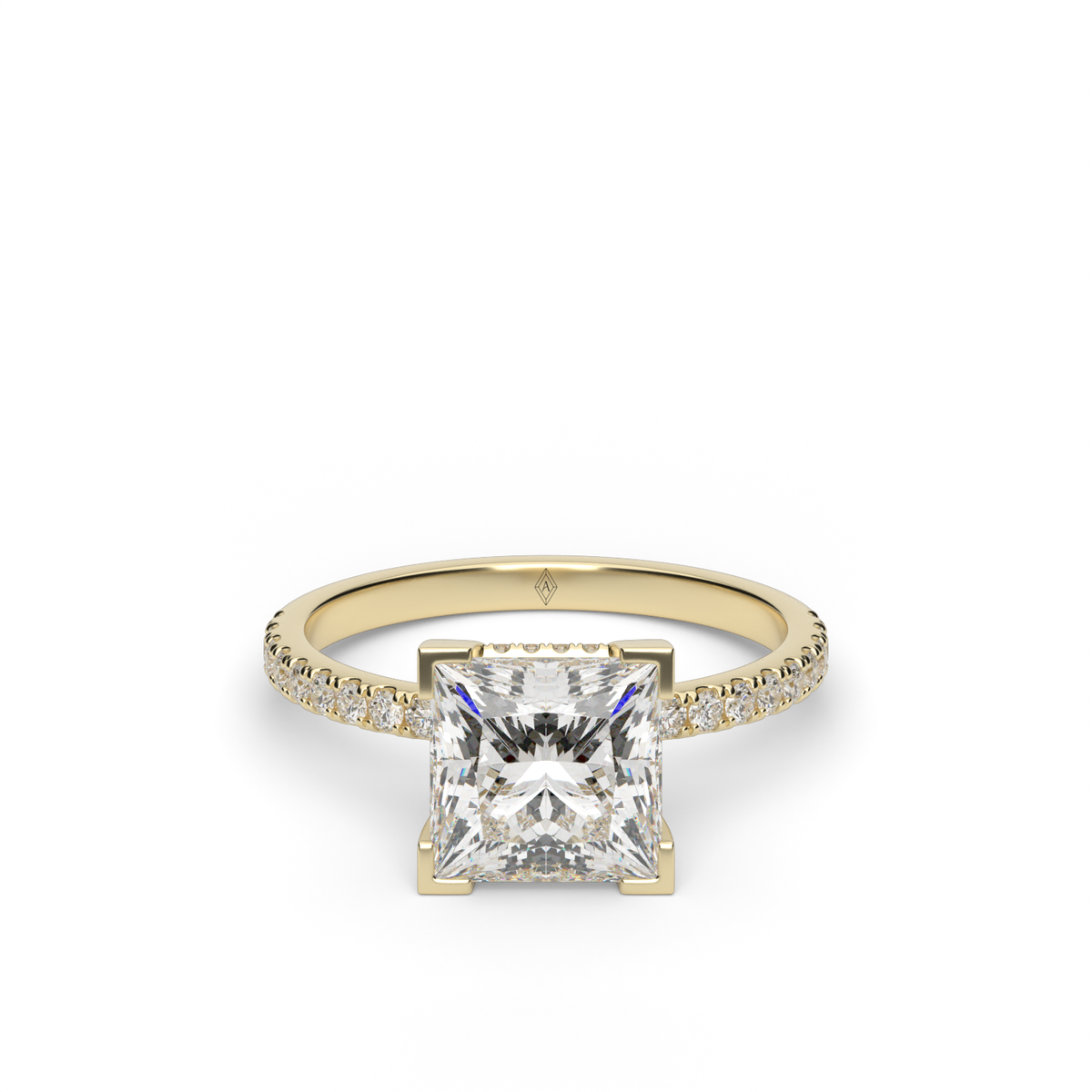 Pavé  Hidden Halo Engagement Ring — 14K Yellow Gold / Princess / Lab Diamond (image)