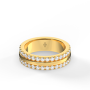 Yellow Gold Round Shape  Diamond Triple Row Eternity Ring/Band With U Cut Setting