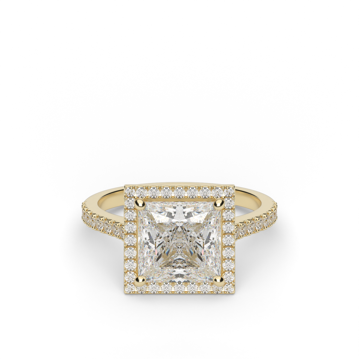 Halo Cushion Head  Pavé Engagement Ring — 14K Yellow Gold / Princess / Lab Diamond (image)