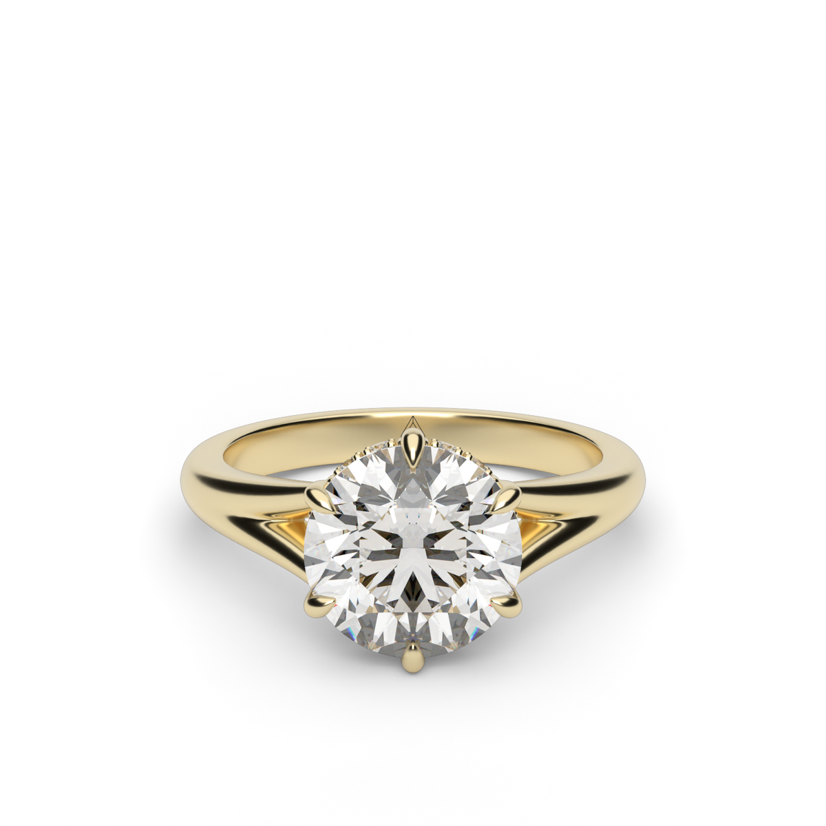 Hidden Halo Six Prongs Engagement Ring — 14K Yellow Gold / Round / Lab Diamond (image)