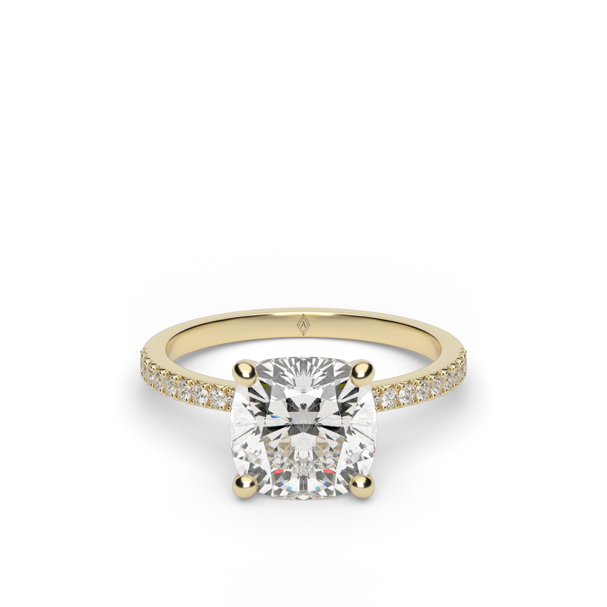 Petite French Cut Pave Engagement Ring — 14K Yellow Gold / Cushion / Lab Diamond (image)