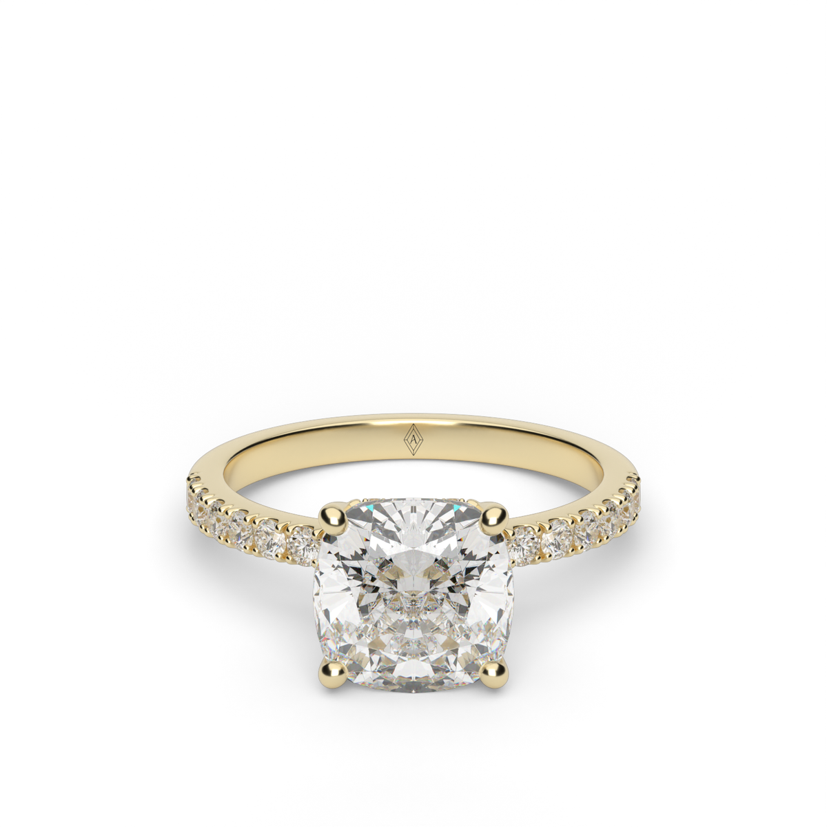 Crown Pavé Hidden Halo Engagement Ring — 14K Yellow Gold / Cushion / Lab Diamond (image)