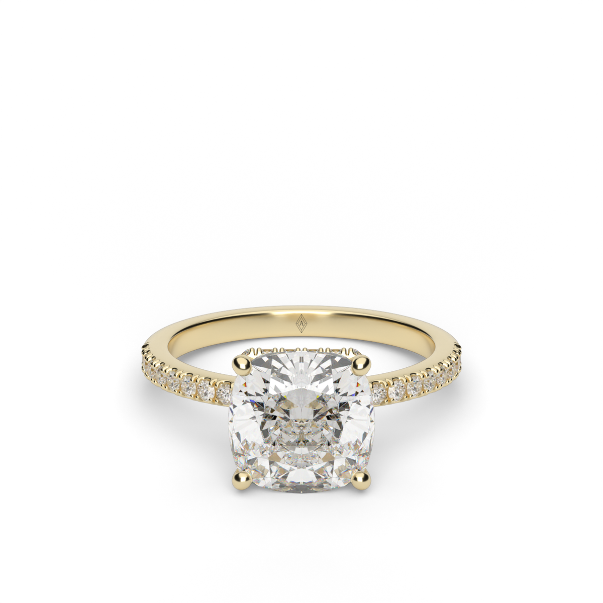 Hidden Halo Pavé Engagement Ring — 14K Yellow Gold / Cushion / Lab Diamond (image)