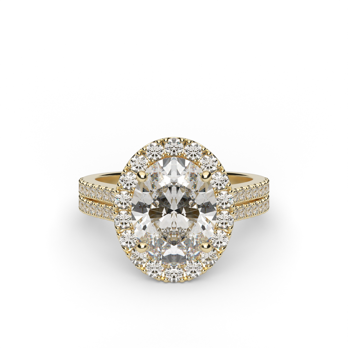 Double Shank Halo Diamond Engagement Ring — 14K Yellow Gold / Oval / Lab Diamond (image)
