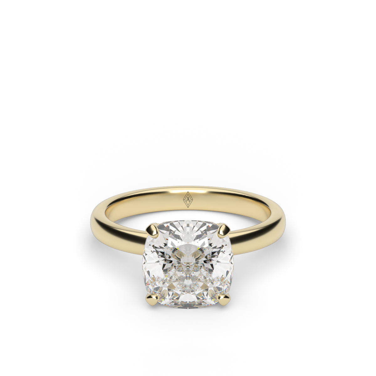 Solitaire Engagement Ring With Hidden Halo — 14K Yellow Gold / Cushion / Lab Diamond (image)