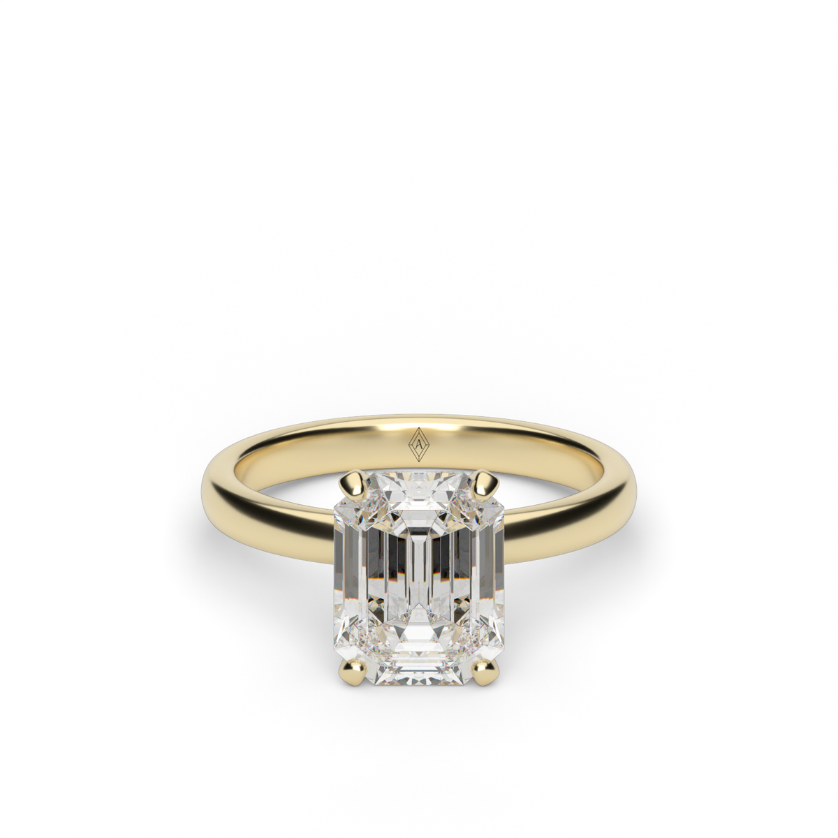 Solitaire Engagement Ring With Hidden Halo — 14K Yellow Gold / Emerald / Lab Diamond (image)