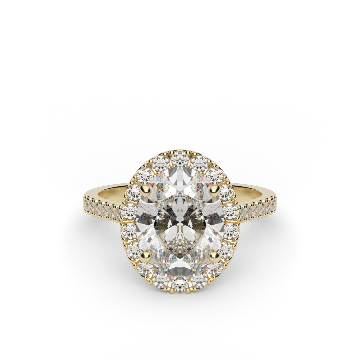 Pavé Halo and Shank Diamond Engagement Ring — 14K Yellow Gold / Oval / Lab Diamond (image)