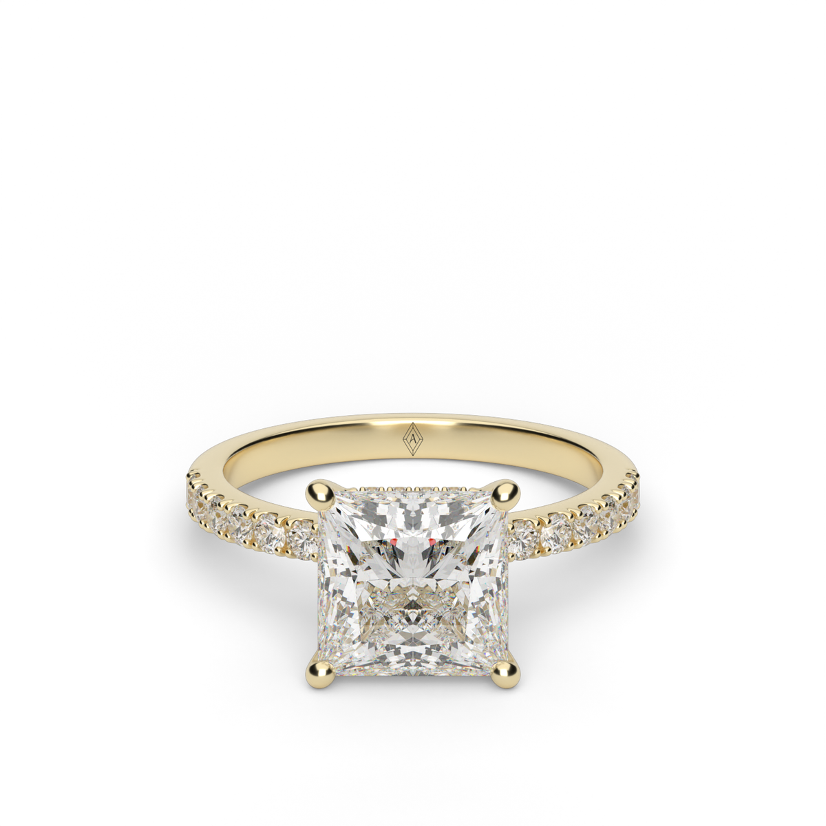 Crown Pavé Hidden Halo Engagement Ring — 14K Yellow Gold / Princess / Lab Diamond (image)