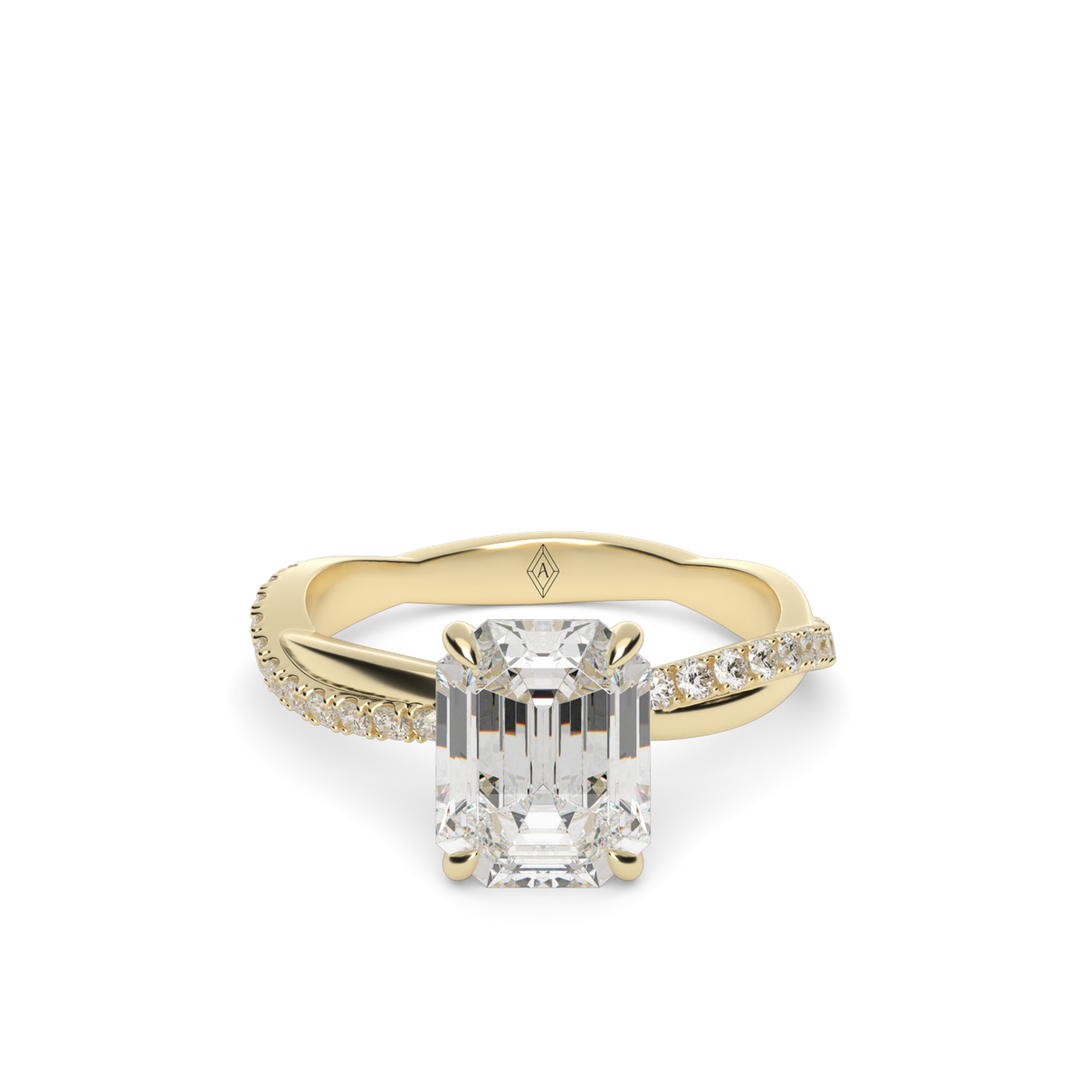 Pavé Shank Engagement Ring — 14K Yellow Gold / Emerald / Lab Diamond (image)
