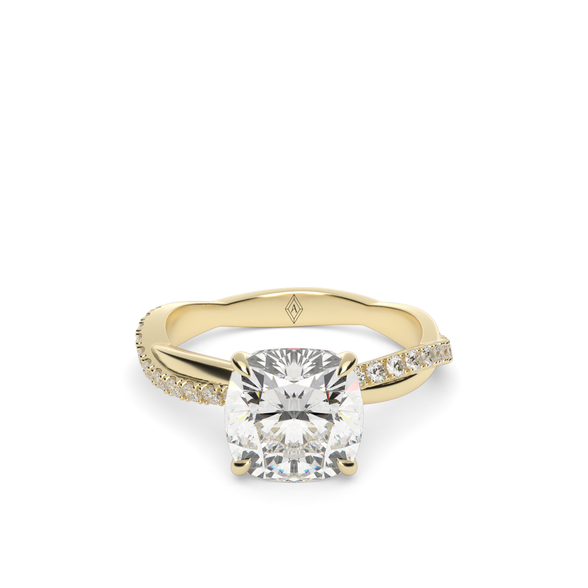 Pavé Shank Engagement Ring — 14K Yellow Gold / Cushion / Lab Diamond (image)