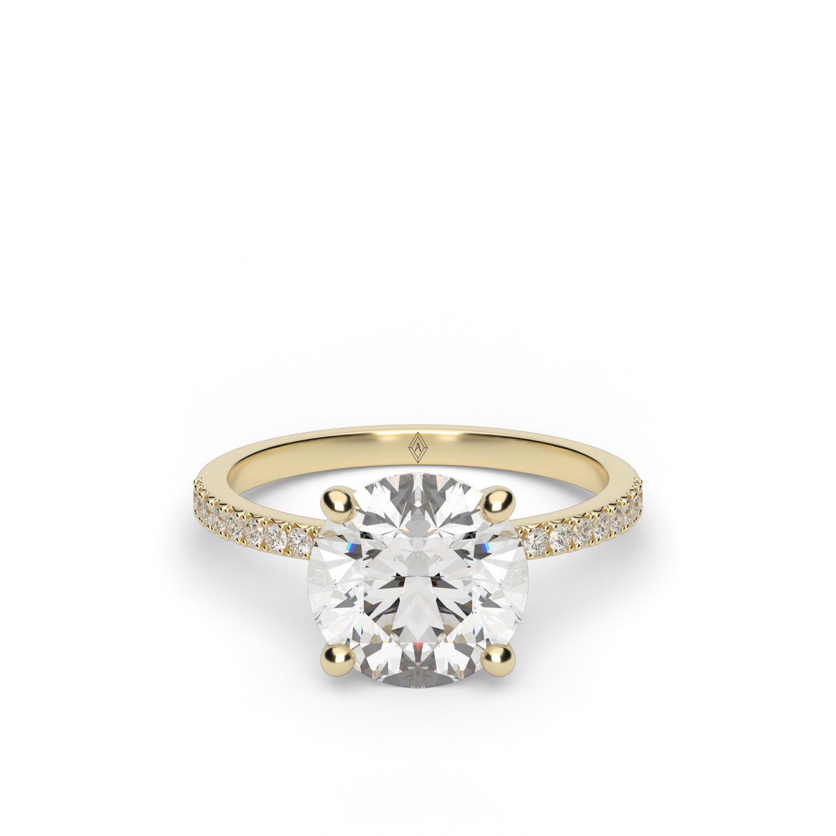 Petite French Cut Pave Engagement Ring — 14K Yellow Gold / Round / Lab Diamond (image)