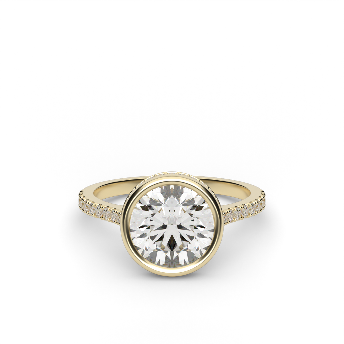 Elegant Pavé Bezel Engagement Ring — 14K Yellow Gold / Round / Lab Diamond (image)