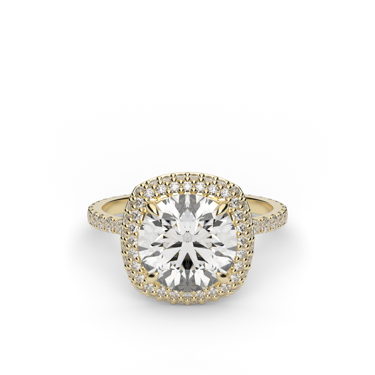 Double Row Diamond Halo Engagement Ring with Pave — 14K Yellow Gold / Round / Lab Diamond (image)