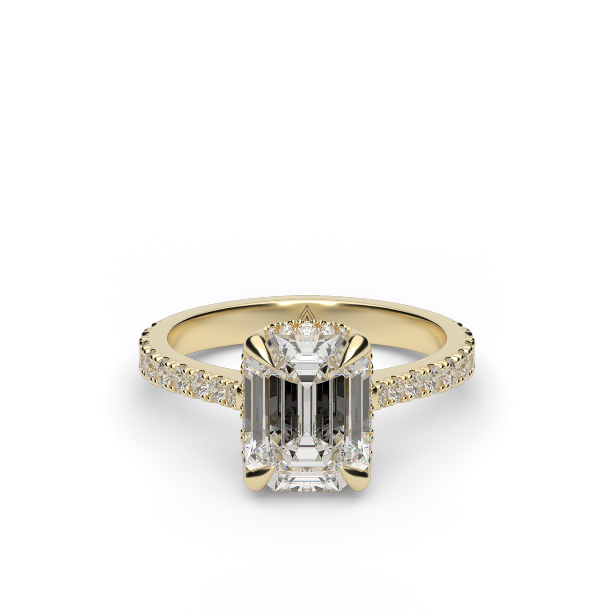 Hidden Halo Crown Engagement Ring — 14K Yellow Gold / Emerald / Lab Diamond (image)