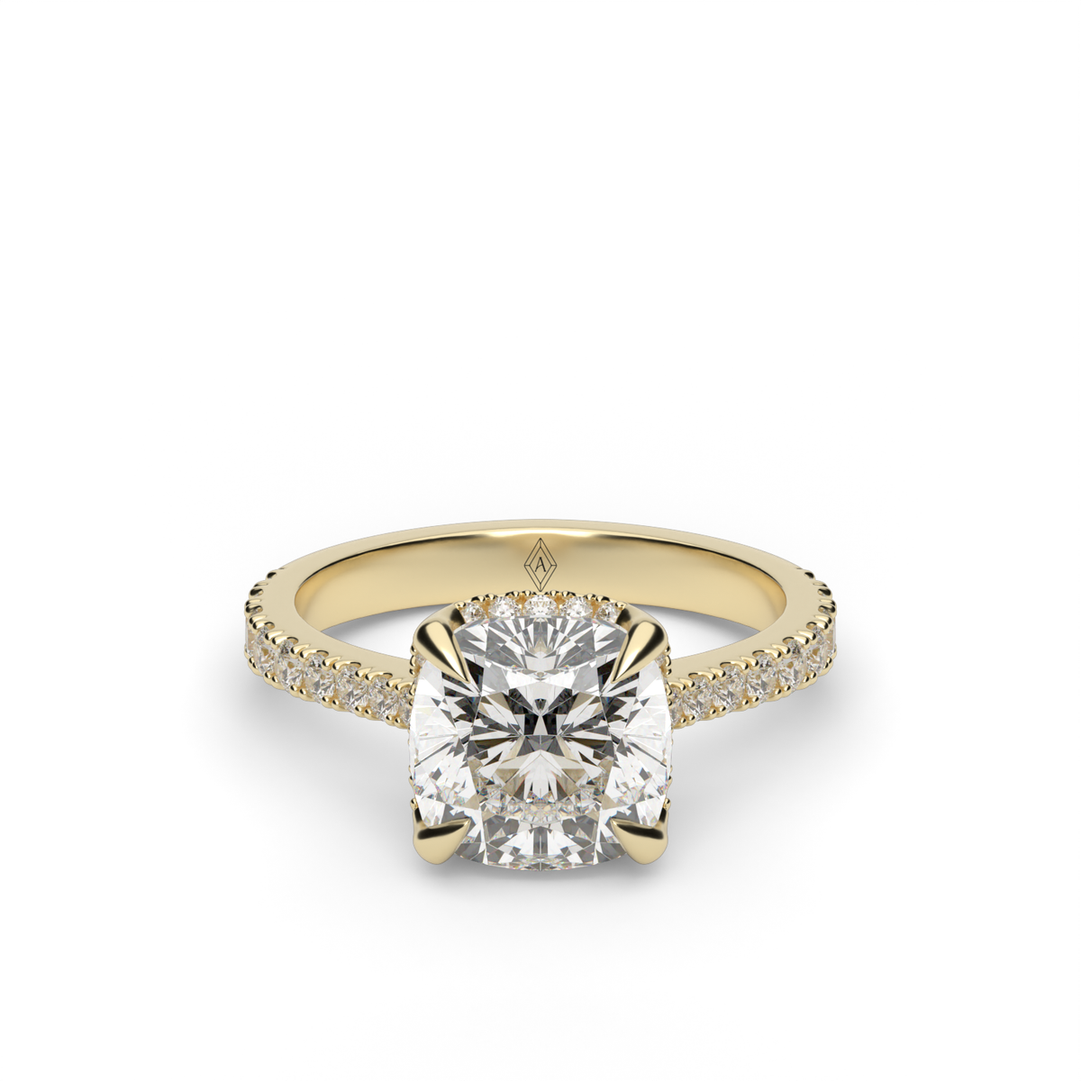 Hidden Halo Crown Engagement Ring — 14K Yellow Gold / Cushion / Lab Diamond (image)