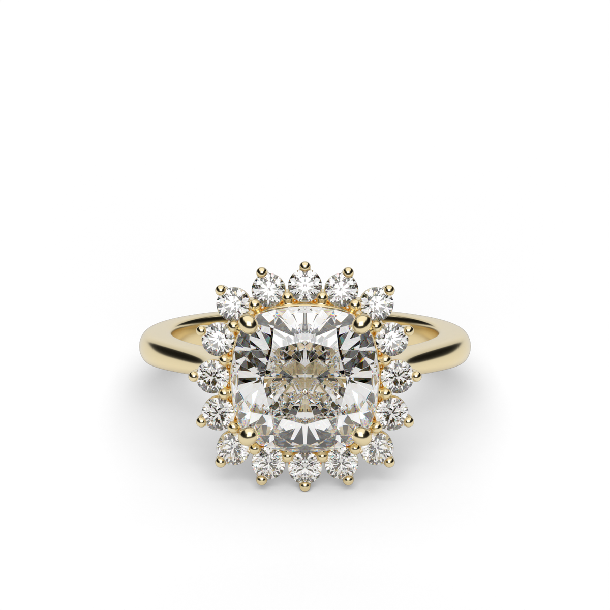 Flower Engagement Ring — 14K Yellow Gold / Cushion / Lab Diamond (image)