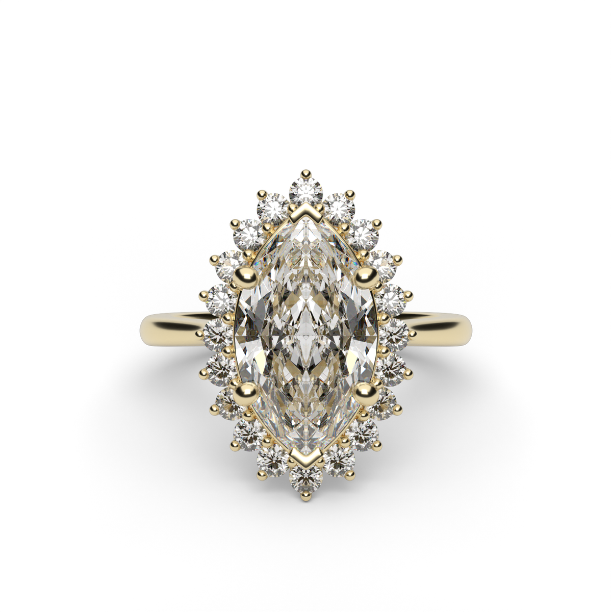 Flower Engagement Ring — 14K Yellow Gold / Marquise / Lab Diamond (image)