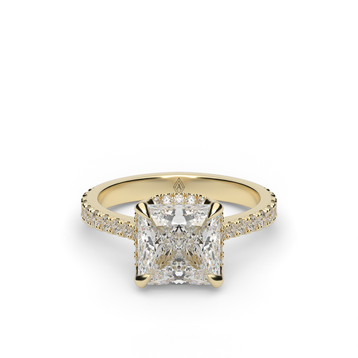 Hidden Halo Crown Engagement Ring — 14K Yellow Gold / Princess / Lab Diamond (image)