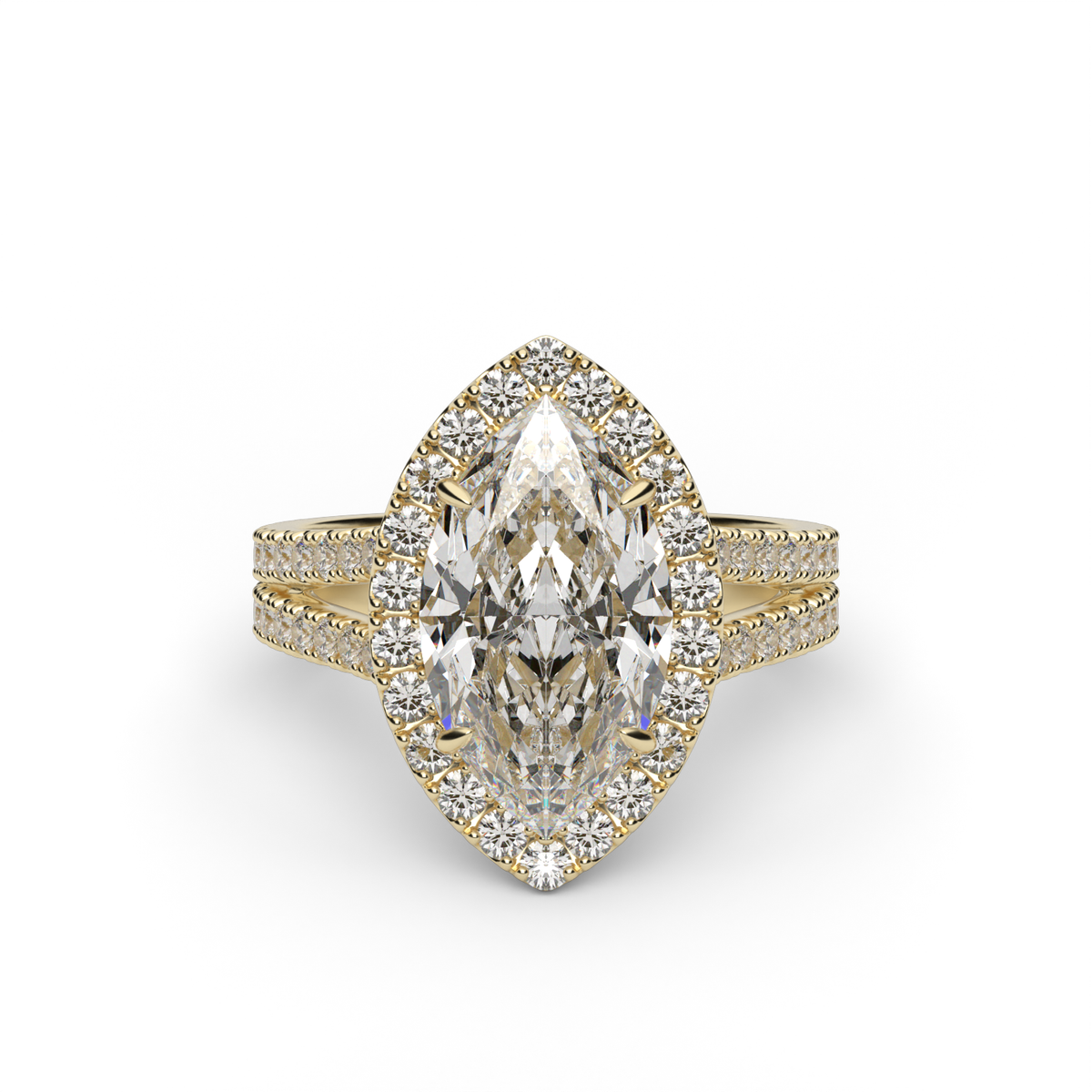Split Band Diamond Halo Engagement Ring — 14K Yellow Gold / Marquise / Lab Diamond (image)