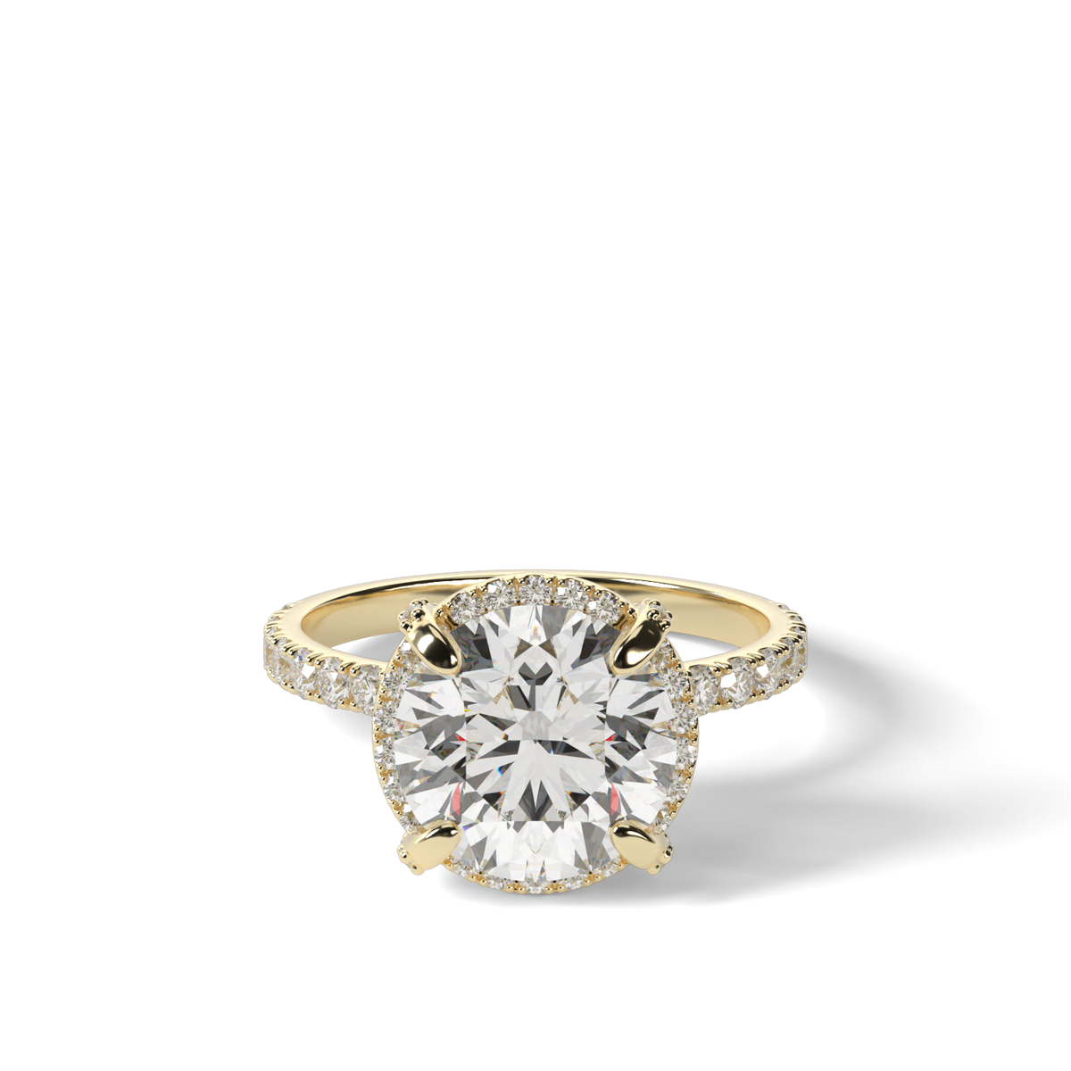 Elegant Pave Halo Engagement Ring — 14K Yellow Gold / Round / Lab Diamond (image)