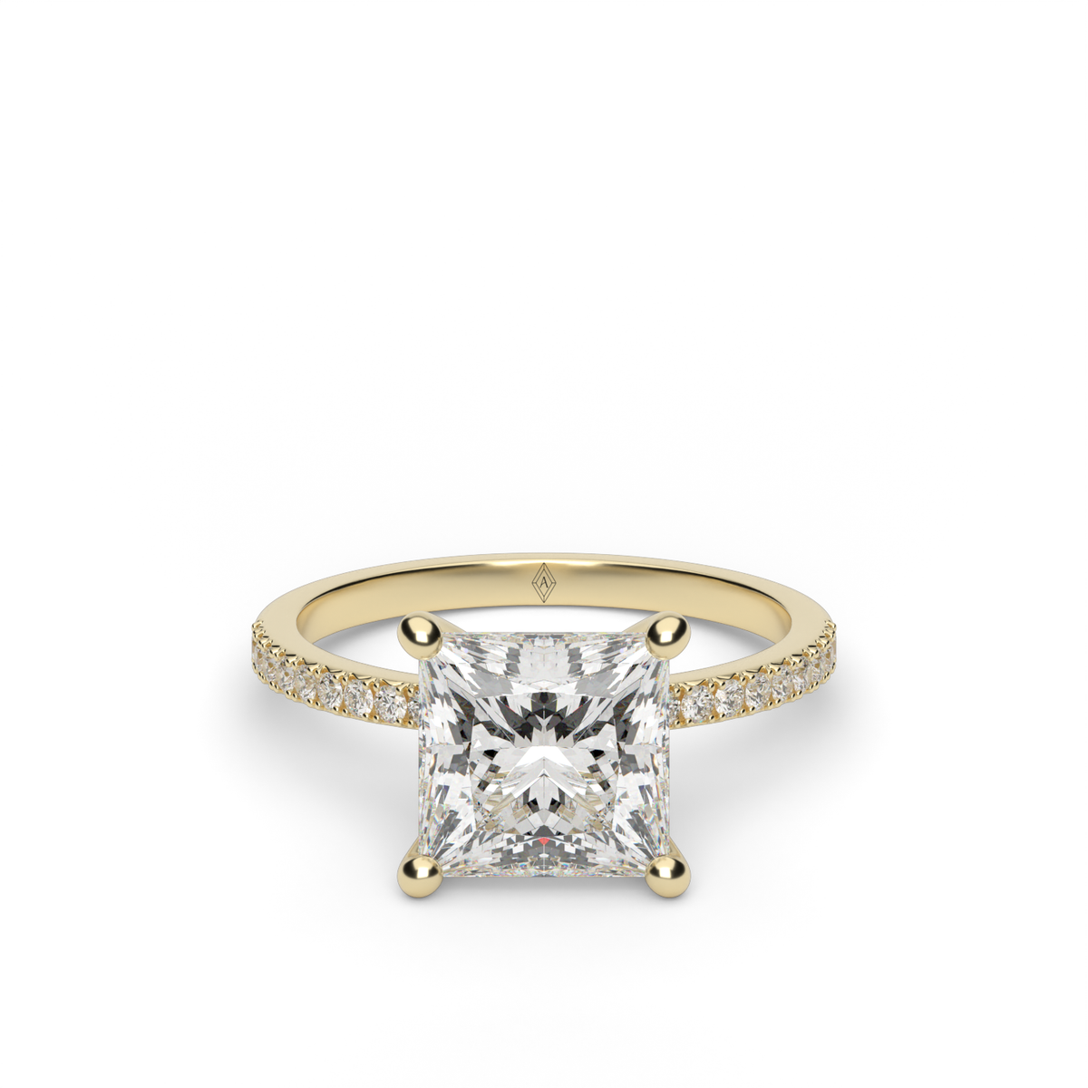 Petite French Cut Pave Engagement Ring — 14K Yellow Gold / Princess / Lab Diamond (image)