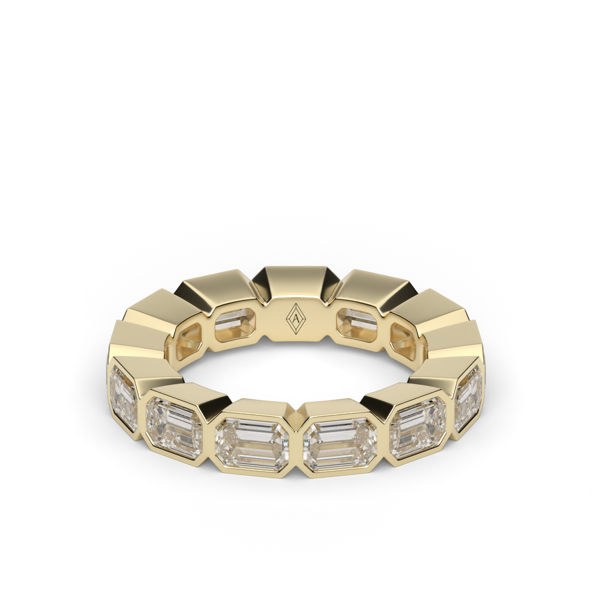 East-West Bezel Emerald Cut Eternity Ring — 14K Yellow Gold / 4 / Lab Diamond (image)