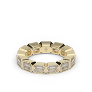 4 Carat Yellow  Gold Emerald Cut Diamond East-West Eternity Ring With Bezel Setting 