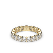 4 Carat Yellow Gold Cushion Cut Diamond Eternity Ring/Band With Share Prong Setting.