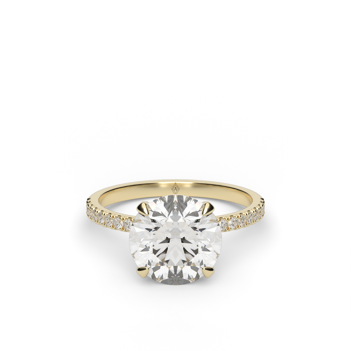 Petite Pavé Crown Diamond Engagement Ring — 14K Yellow Gold / Round / Lab Diamond (image)