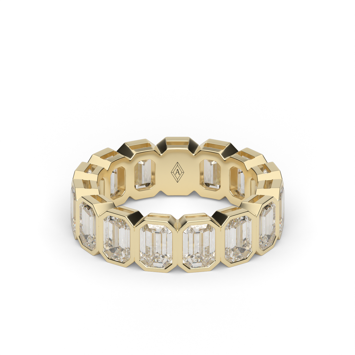 7 Carat Emerald Bezel Eternity Ring — 14K Yellow Gold / Lab Diamond (image)