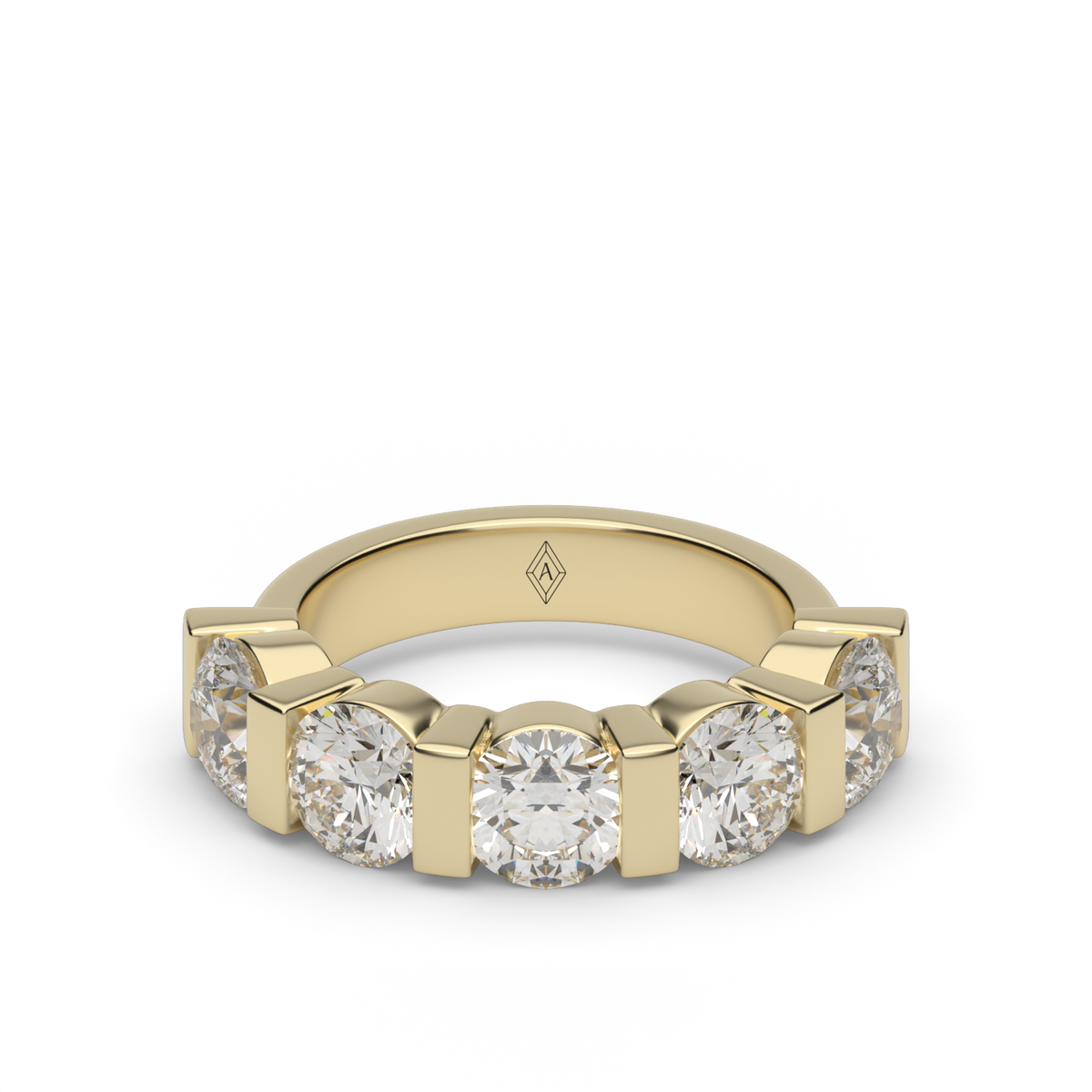 2 Carat Bar Set Channel Round Cut Diamond Anniversary Ring — 14K Yellow Gold / Lab Diamond (image)