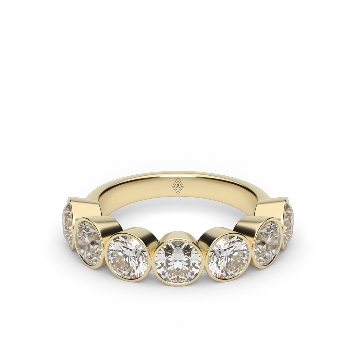 3.5 Carat Seven Stone Bezel Round  Anniversary Ring — 14K Yellow Gold / Lab Diamond (image)