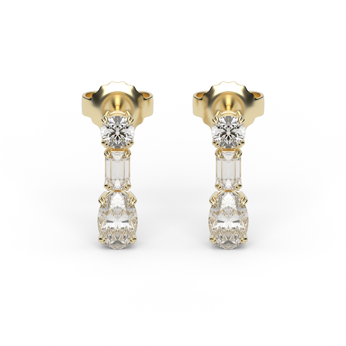 Round, Emerald & Oval Drop Earrings — 14K Yellow Gold / Lab Diamond (image)