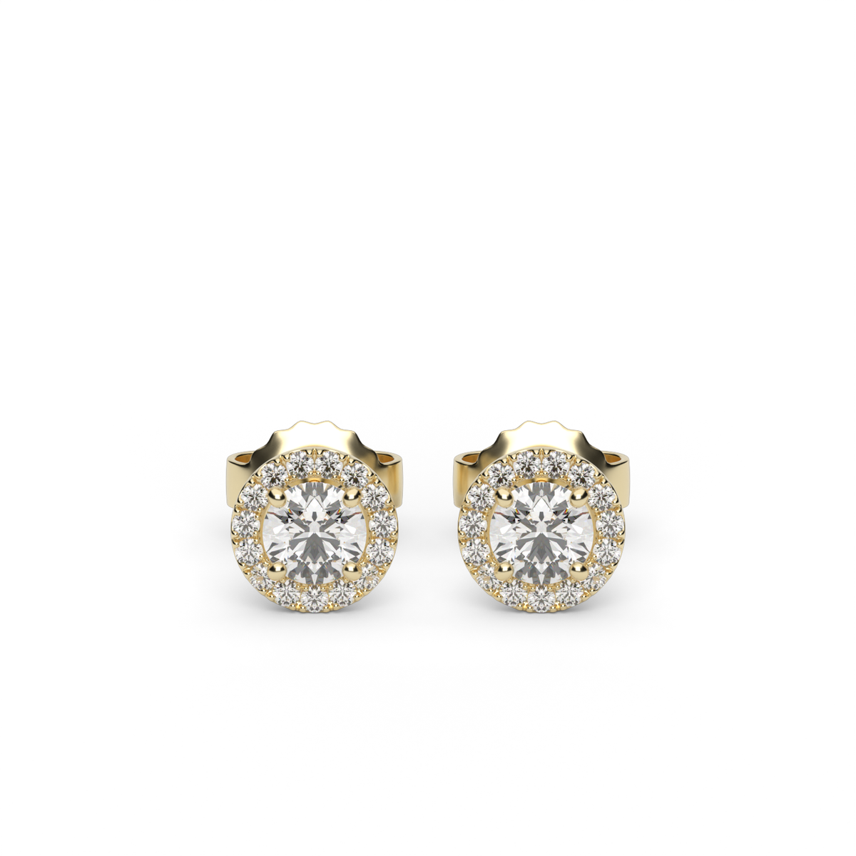 Elegant Halo Diamond Stud Earrings — 14K Yellow Gold / Lab Diamond (image)