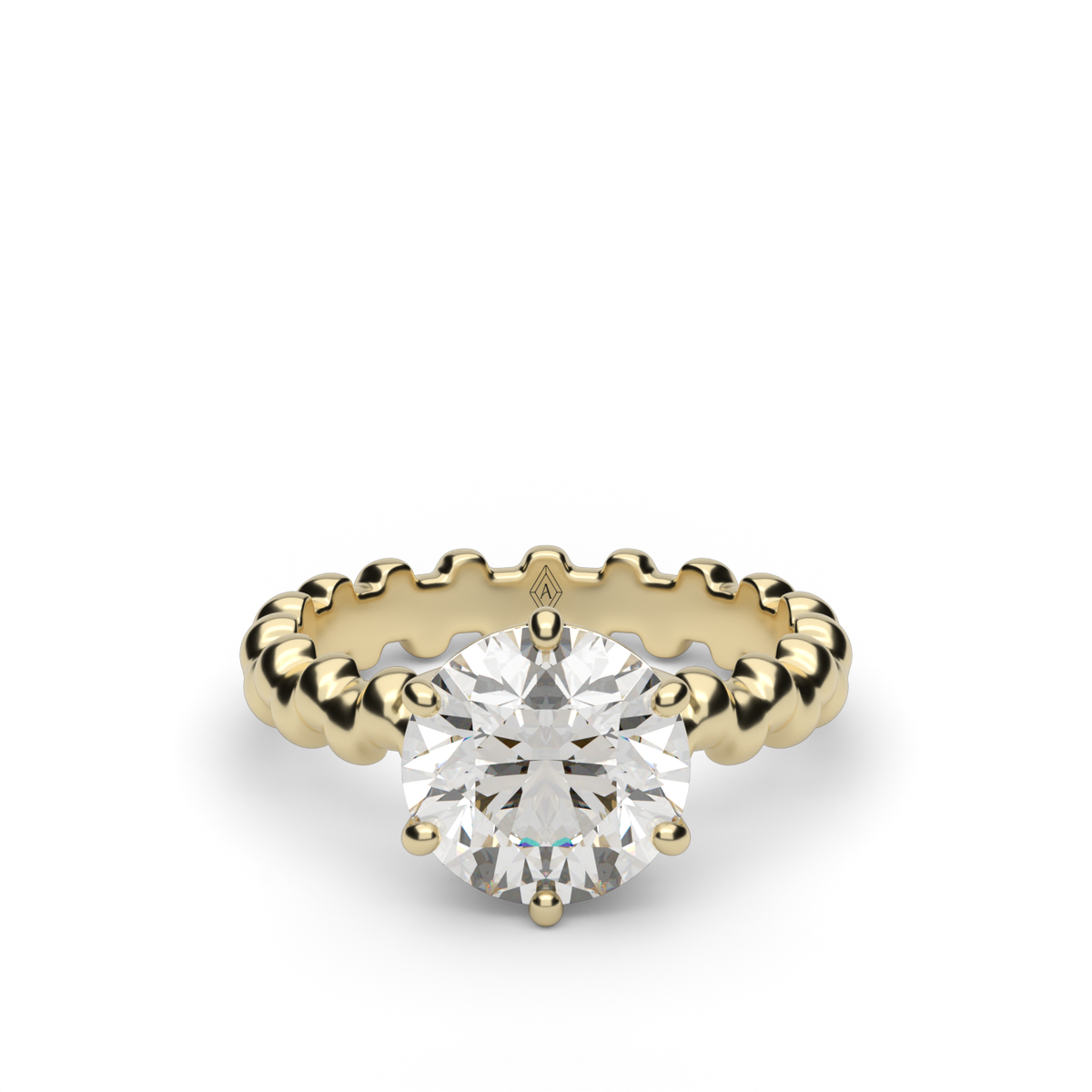 Beaded Band Solitaire Engagement Ring — 14K Yellow Gold / Round (image)