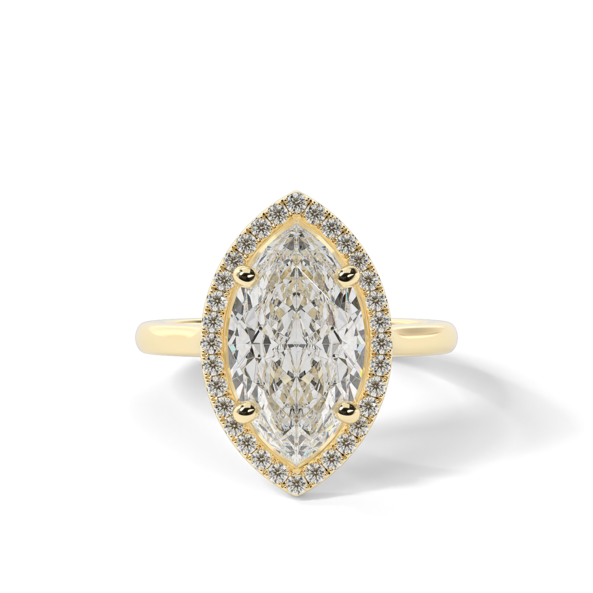 Pavé Halo Solitaire Shank  Engagement Ring — 14K Yellow Gold / Marquise / Lab Diamond (image)
