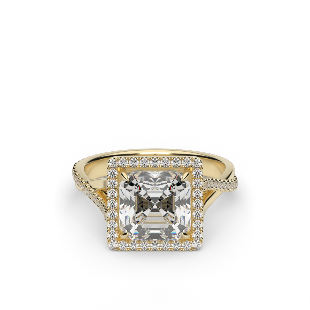 Twisted Shank Pave Halo Diamond Engagement Ring — 14K Yellow Gold / Princess / Lab Diamond (image)