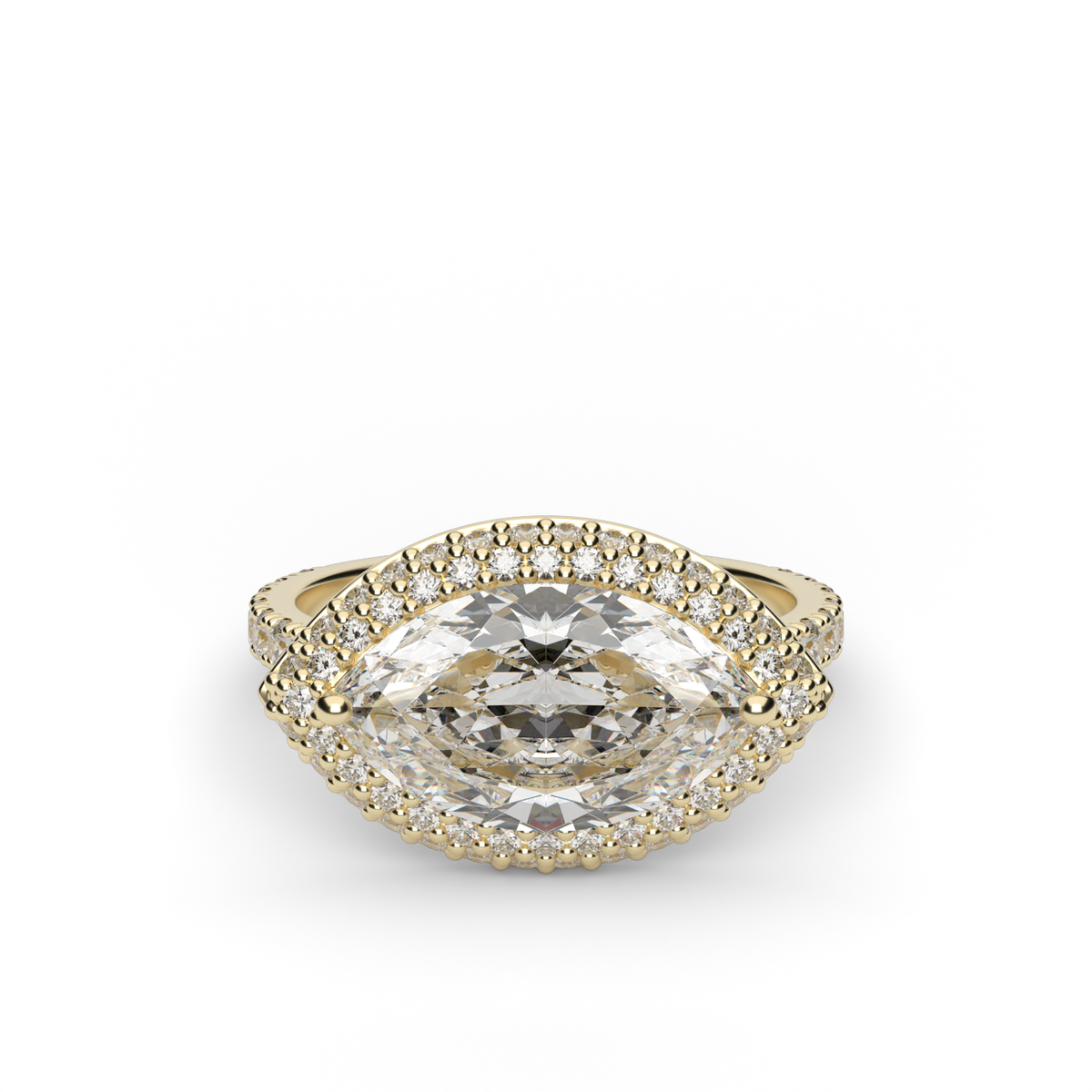 East-West Halo Diamond Engagement Ring — 14K Yellow Gold / Marquise / Lab Diamond (image)