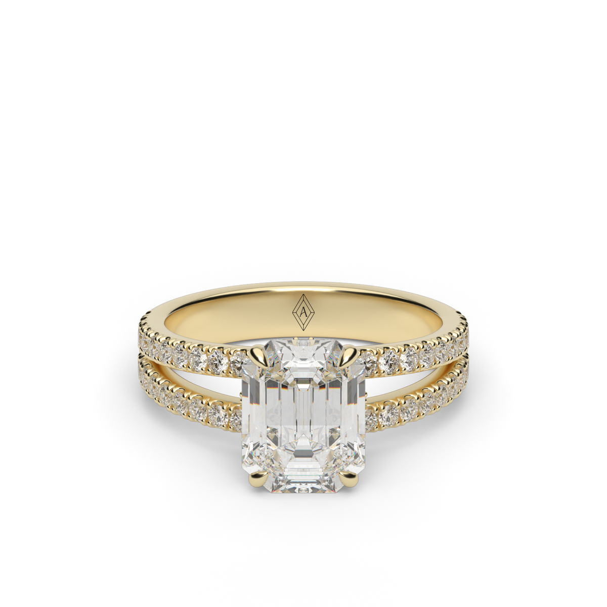 Split Shank   Pavé Engagement Ring — 14K Yellow Gold / Emerald / Lab Diamond (image)