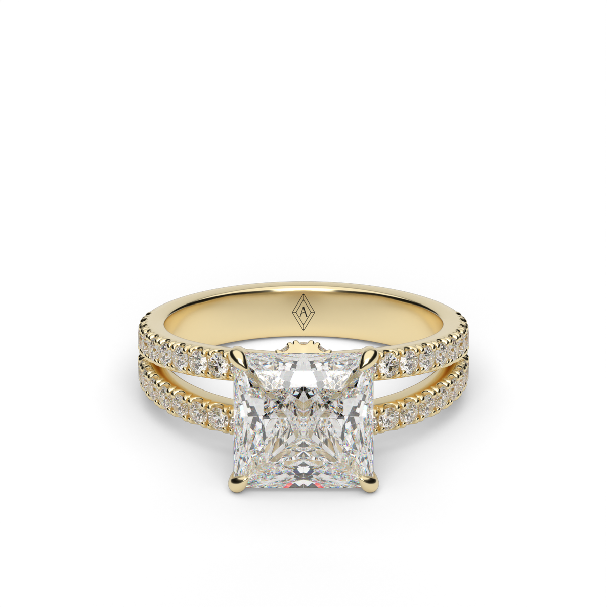 Split Shank   Pavé Engagement Ring — 14K Yellow Gold / Princess / Lab Diamond (image)