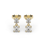 Yellow Gold Round Shape Diamond Two Stone Earrings With Prong Setting.