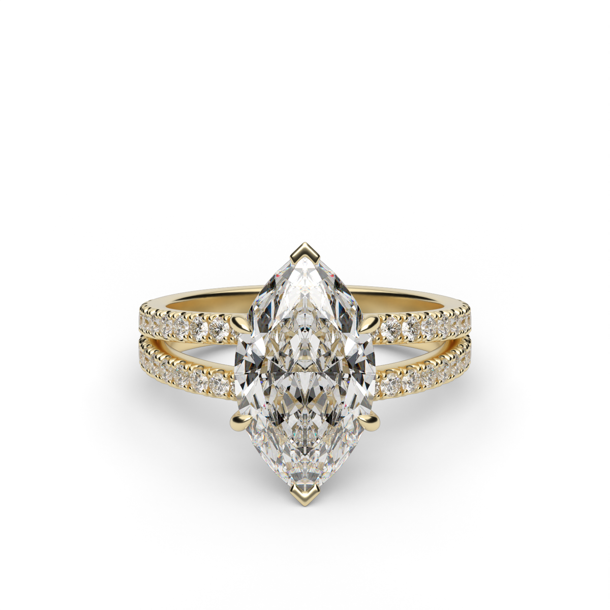 Split Shank   Pavé Engagement Ring — 14K Yellow Gold / Marquise / Lab Diamond (image)