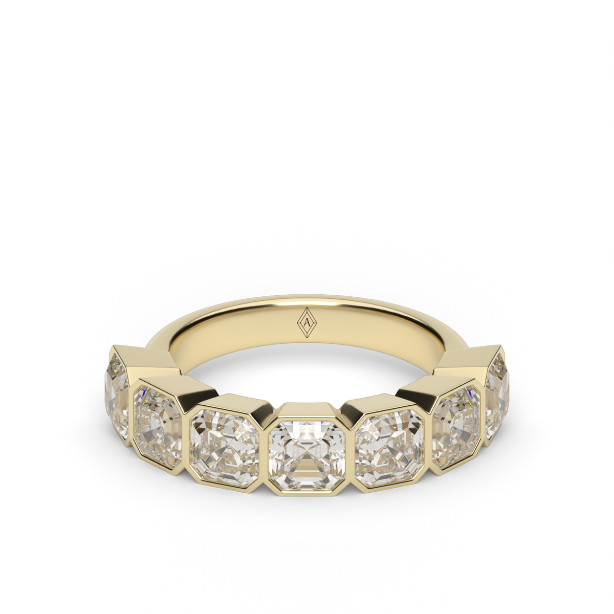 3.5 Carat Seven Stone Bezel Asscher Cut Diamond Anniversary Ring — 14K Yellow Gold / Lab Diamond (image)