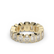 5 Carat Yellow Gold Emerald And Oval Cut Diamond Eternity Ring/Band With Bezel Setting.