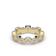 4 Carat Yellow Gold Asscher Cut Diamond Eternity Ring/Band With Bezel Setting.