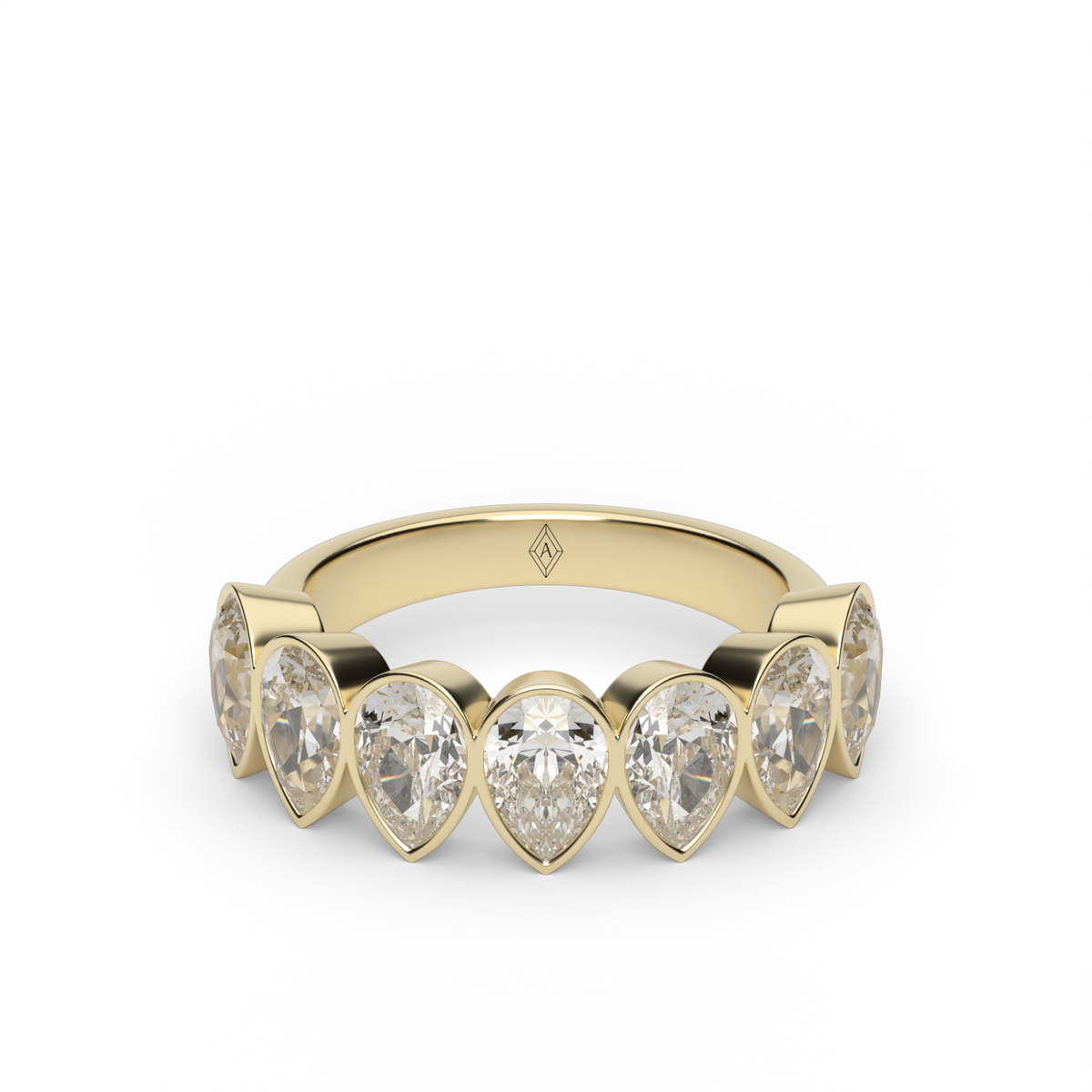 3.5 Carat Seven Stone Bezel Pear  Anniversary Ring — 14K Yellow Gold / Lab Diamond (image)