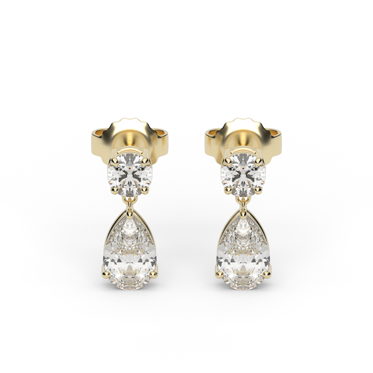 Round and Pear Shape  Diamond Drop Earrings — 14K Yellow Gold / Lab Diamond (image)